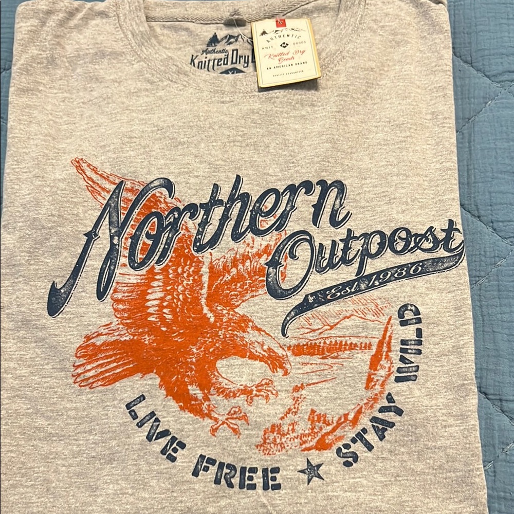 NWT Gray Northern Outpost Graphic T-Shirt Live Free Eagle Stay Wild Design XL